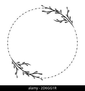 Botanical vector frame. Floral background. Leavse hand drawn frame. Delicate floral wreath illustration. Line drawing vector branches, plants, herbs. Leaf logo. Wedding invitation.  Stock Vector