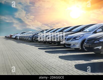 Cars For Sale Stock Lot Row. Car Dealer Inventory Stock Photo