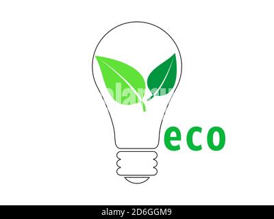 Light bulb with green leaves isolated on white background Stock Photo