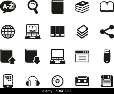 Dictionary or Glossary Icons Black & White Set Big Stock Vector