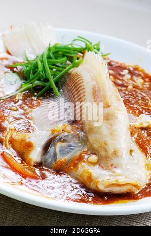 Steamed tilapia fish with fermented bean paste Stock Photo