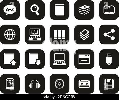 Dictionary or Glossary Icons White On Black Flat Design Set Big Stock Vector
