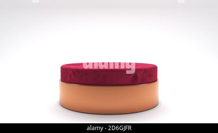 Red and gold Podium - golden Round Pedestal and Copy Space - Product Presentation Stand Stock Photo