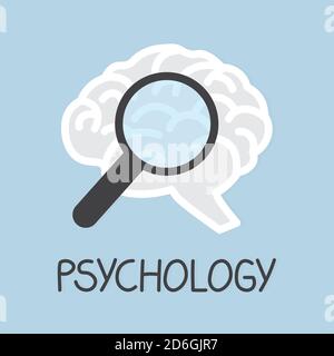 psychology concept, magnifier and brain icon - vector illustration Stock Vector