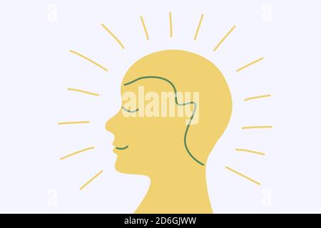 A person who glows. Mentally and physically healthy person concept. Human head flat design icon vector. Stock Vector