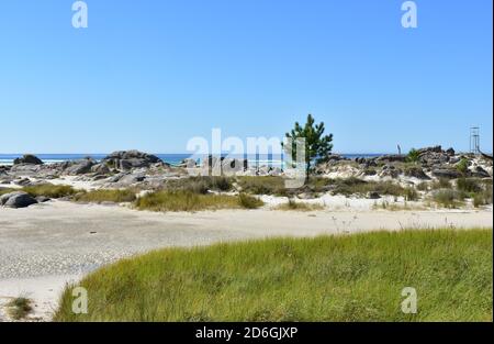 Famous Carnota Beach or Playa de Carnota, the largest galician beach at famous Rias Baixas region. Coruña Province, Galicia, Spain. Stock Photo