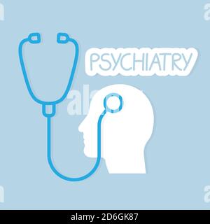 psychiatry concept, head and stethoscope - vector illustration Stock Vector