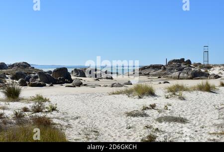 Famous Carnota Beach or Playa de Carnota, the largest galician beach at famous Rias Baixas region. Coruña Province, Galicia, Spain. Stock Photo