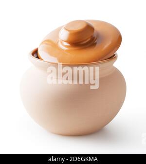 open clay pot with a lid isolated on white background Stock Photo - Alamy