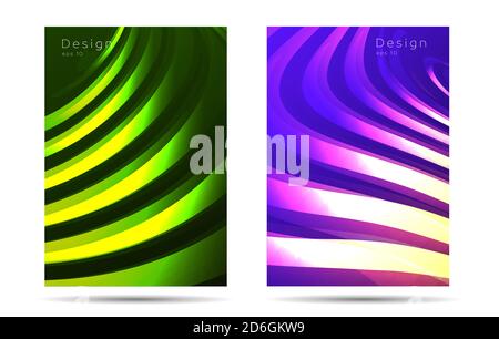 Set of cover design or poster background template with fluid curves texture, modern banner design Stock Vector