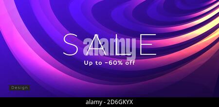 Sale banner with abstract background of fluid curves, blue purple gradient, amorphic backdrop cover Stock Vector