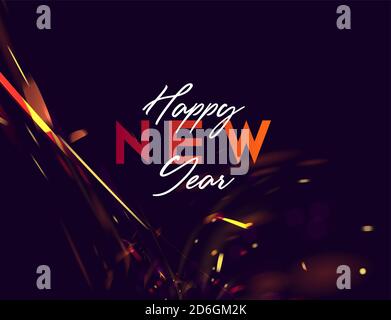 Happy New Year greeting card with abstract firework flash lights close up, festive celebration party invitation Stock Vector