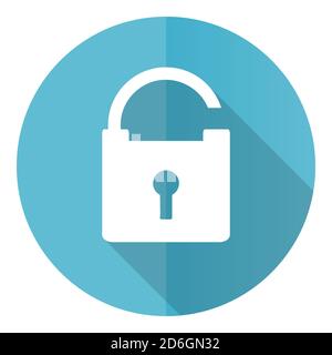 Padlock vector icon, security flat design blue round web button isolated on white background Stock Vector