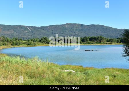 Famous Carnota Beach or Playa de Carnota, the largest galician beach at famous Rias Baixas region. Coruña Province, Galicia, Spain. Stock Photo