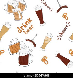Vector pattern craft beer and snacks Stock Vector