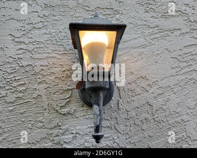 Close-up of high wattage, energy efficient LED lightbulb installed in outdoor fixture, San Ramon, California, August 30, 2020. () Stock Photo