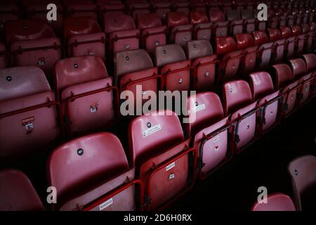 A general view of empty seats inside the ground before the Sky Bet League Two match at The People's Pension Stadium, Crawley. Stock Photo