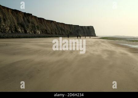 The beaches under the high white  cliffs on the shore of the Channel at Escalles in France Stock Photo