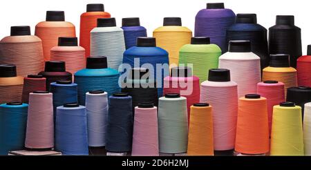 Spools of yarns in various colors Stock Photo