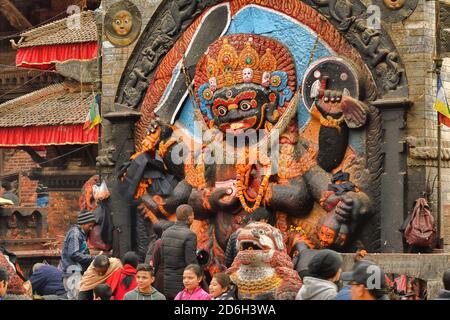 Shrine to Kali, goddess of destruction, Durbar Square,  Kathmandu, Nepal Stock Photo