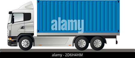 Image of a modern European truck for transporting sea containers. Flat style line art illustration. Stock Vector