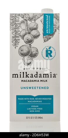 Winneconne, WI - 16 October 2020:  A package of Milkadamia macadamia milk on an isolated background. Stock Photo