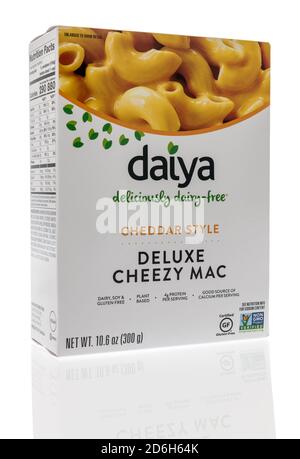 Winneconne, WI - 16 October 2020:  A package of Daiya macaroni and cheese on an isolated background. Stock Photo