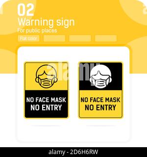 No face mask no entry sign with flat style isolated on white background. Warning or caution covid-19 sign. Vector symbol icon design for healthcare Stock Vector