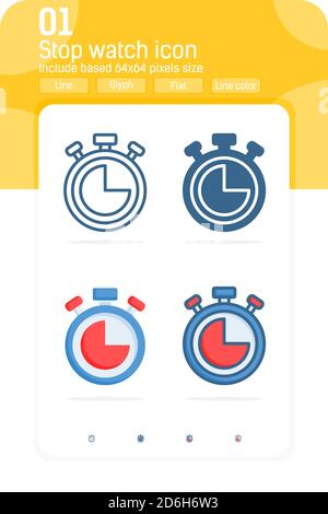 Timer, stop watch premium icon isolated on white background with multiple style. Vector illustration symbol icon design for web, logo, app, ui, ux Stock Vector