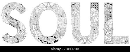 Word SOUL. Vector zentangle object for coloring Stock Vector