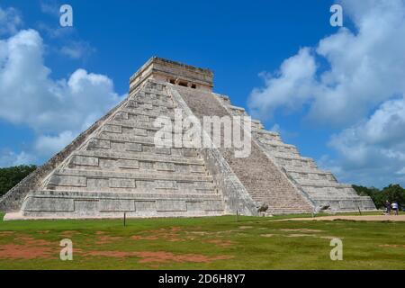 Mayan pyramids and various stone sculptures at the Chicen Itza archaeological site, one of the places where the Maya civilization was most developed. Stock Photo
