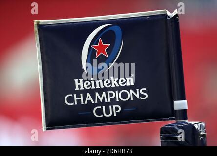 A general view of a Heineken Champions Cup branded corner flag during the European Champions Cup Final at Ashton Gate, Bristol.