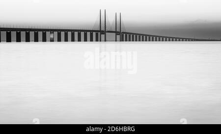 MALMO, SWEDEN - SEPTEMBER 20: The oresunds bridge that connects Sweden with Denmark at sunset. Stock Photo