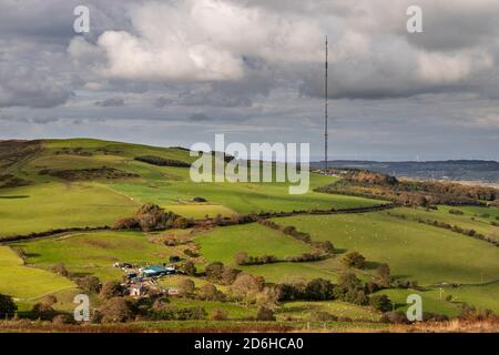 Moel-y-Parc transmitter mast, Clwydian Range, North Wales Stock Photo