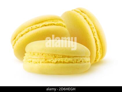 Three yellow macaroons isolated on white background Stock Photo