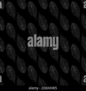 seamless pattern with stylized skeletonized gray Leaves . Vector, Stock Vector