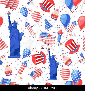 USA seamless pattern. Vector print background. American national symbols, celebration Independence Day. Stock Vector