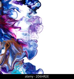 Acrylic paint pouring.  Fluid art abstract background with isolated edge Stock Photo