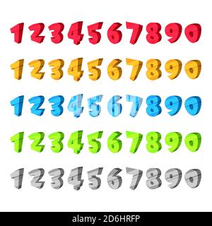 Numbers vector icons set. Cartoon multicolor signs and design elements. Stock Vector