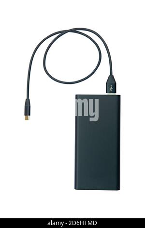 Power bank with white cable isolated on white background with clipping path Stock Photo