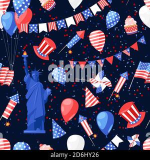 USA seamless navy pattern. Vector print background. American national symbols, celebration Independence Day. Stock Vector