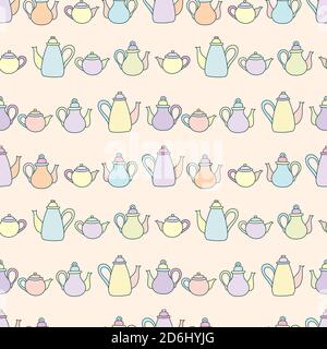 Vector teapots pastel seamless repeat pattern background, happy colors. Stock Vector