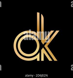 Lowercase letters o and k. Flat bound design in a Golden hue for a logo, brand, or logo. Vector illustration Stock Vector