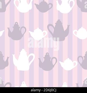Vector teapot pattern with stripe background seamless repeat pattern. Stock Vector