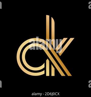 Lowercase letters o and k. Flat bound design in a Golden hue for a logo, brand, or logo. Vector illustration Stock Vector