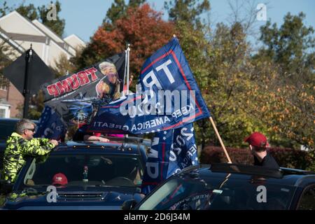 Newtown, Pennsylvania, USA - 10/17/2020: supporters of President Donald Trump line up in cars, trucks and motorcycles and ride in Pennsylvania, from N Stock Photo