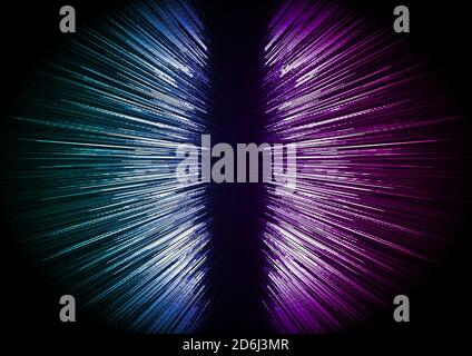Abstract many blue, pink and purple perspective lines on black background. Vector illustration Stock Vector