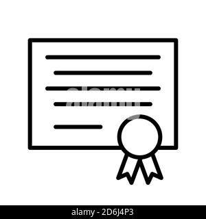 Certification icon. Black diploma and ribbon symbol isolated. Vector illustration. Stock Vector