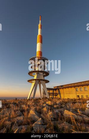 Brocken plateau with transmitter mast, Harz National Park, Saxony-Anhalt, Germany Stock Photo