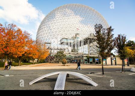 Montreal, Canada - Oct. 10 2020: The autumn view of Biosphere at Jean-Drapeau park in Montreal Stock Photo